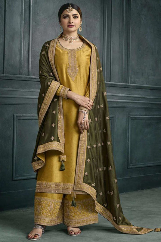 Prachi Desai Fascinating Mustard Color Georgette Palazzo Suit