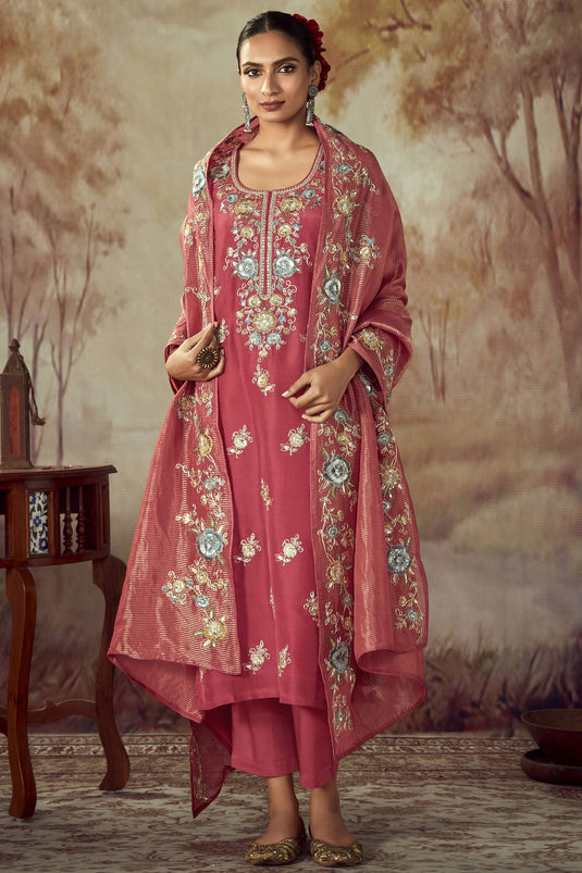 Pink Color Art Silk Fabric Engaging Salwar Suit In Party Wear