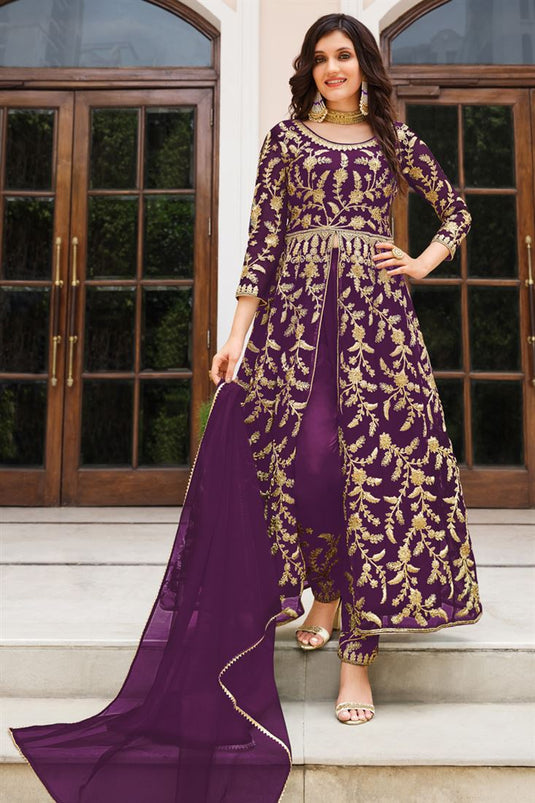 Purple Color Fantastic Net Fabric Embroidered Salwar Suit