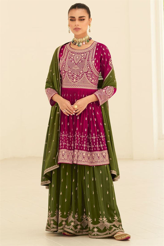 Georgette Fabric Rani Color Amazing Readymade Sharara Suit