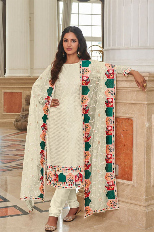 Vartika Singh Off White Color Glittering Georgette Palazzo Suit