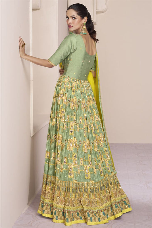 Sea Green Color Georgette Fabric Fancy Embroidered Function Wear Long Anarkali Salwar Suit