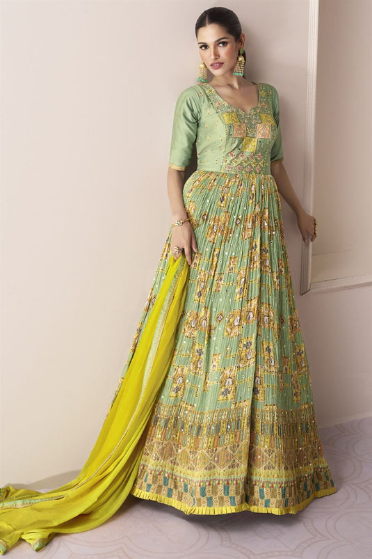 Sea Green Color Georgette Fabric Fancy Embroidered Function Wear Long Anarkali Salwar Suit