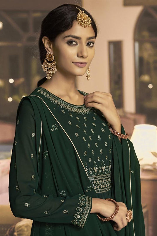 Charismatic Party Wear Georgette Fabric Green Color Palazzo Suit