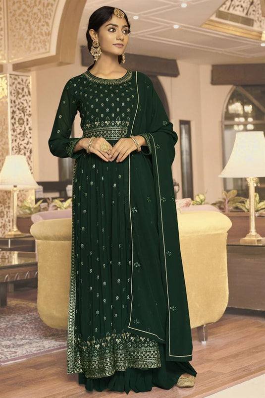 Charismatic Party Wear Georgette Fabric Green Color Palazzo Suit