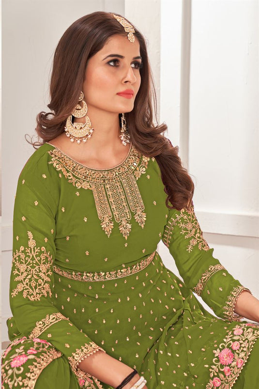 Green Color Georgette Fabric Function Wear Divine Sharara Suit