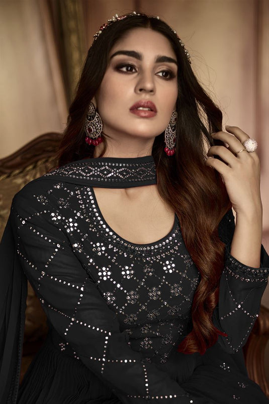 Stunning Black Color Party Style Anarkali Suit In Georgette