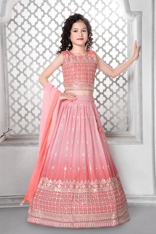 Buy Peach Color Exquisite Georgette Embroidered Kids Lehenga Choli