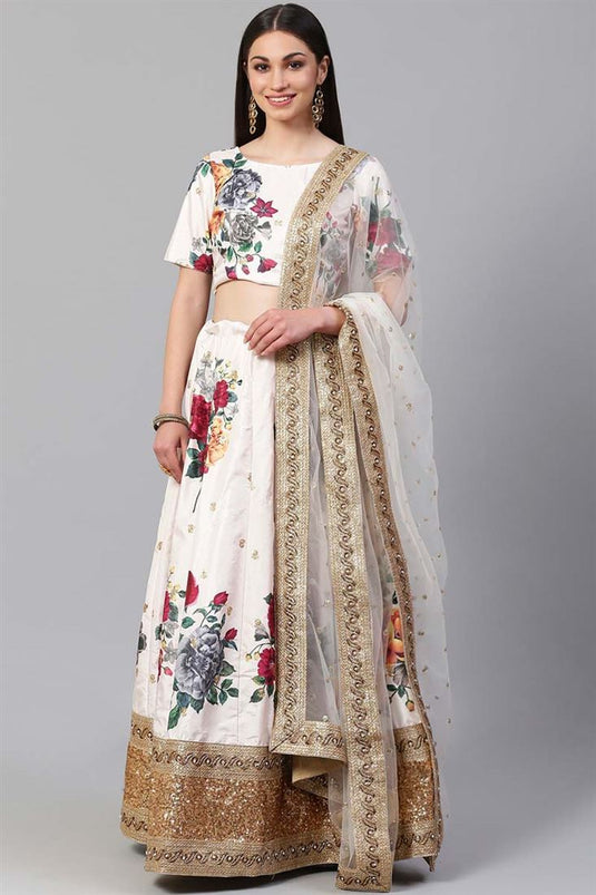 Cream Color Art Silk Fabric Function Wear Floral Digital Printed Astonishing Lehenga