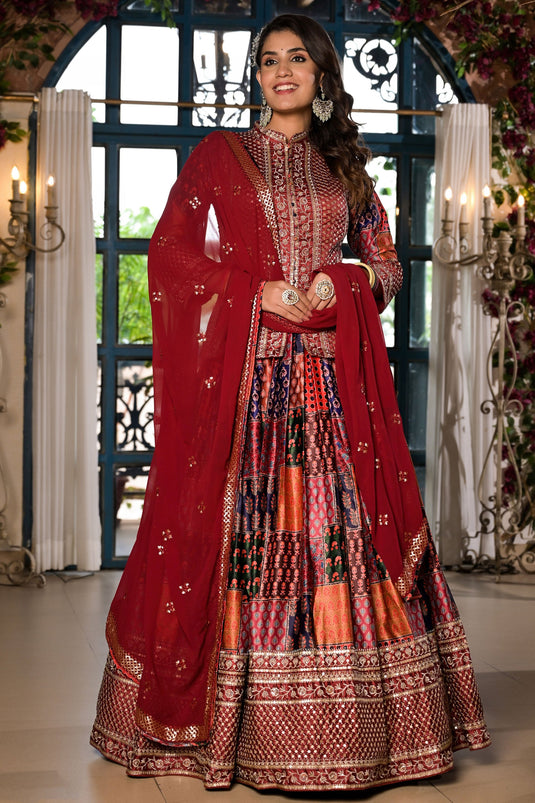 Occasion Wear Printed Readymade Lehenga Choli In Multi Color Satin Fabric