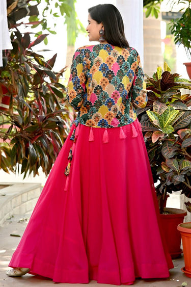 Pink Color Funcy Fabric Function Wear Imposing Lehenga Choli With Koti
