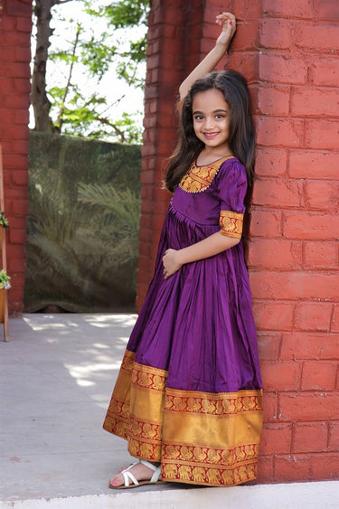 Purple Function Wear Silk Kid S Gown
