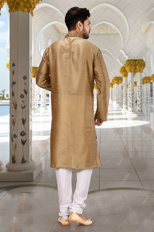 Pretty Art Silk Fabric Sangeet Wear Readymade Men Kurta Pyjama In Brown Color