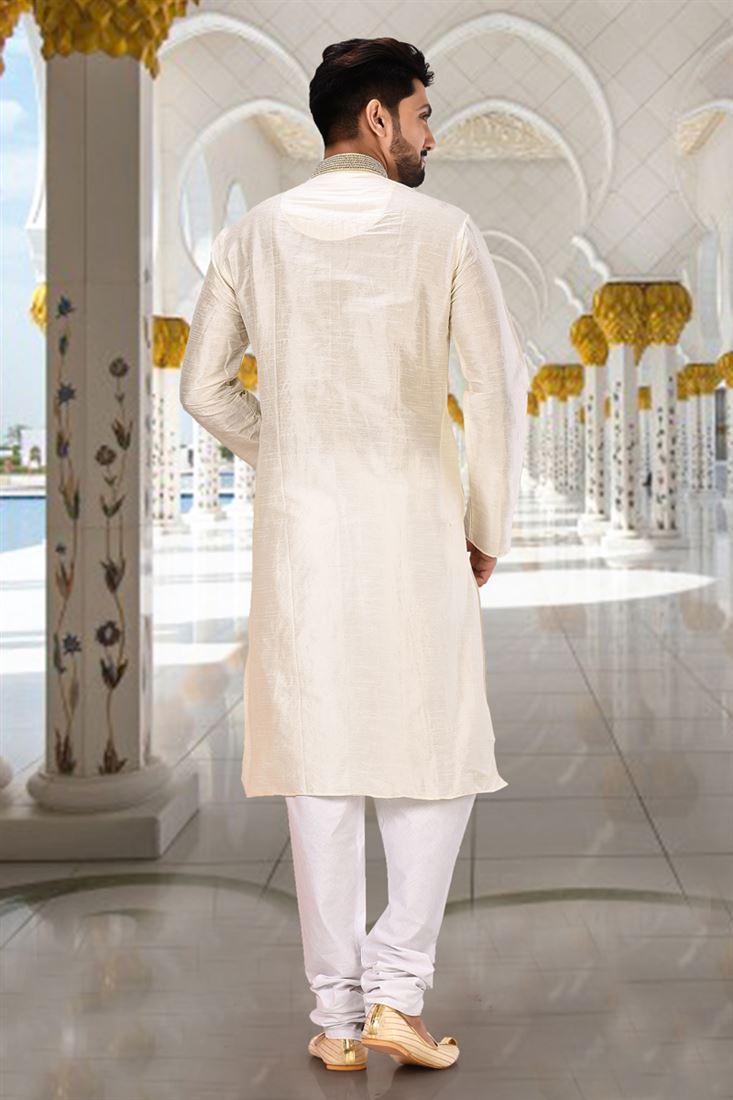 Buy Sangeet Wear Readymade Kurta Pyjama For Men In Art Silk Off White Colo online from SareesBazaar NZ at lowest prices