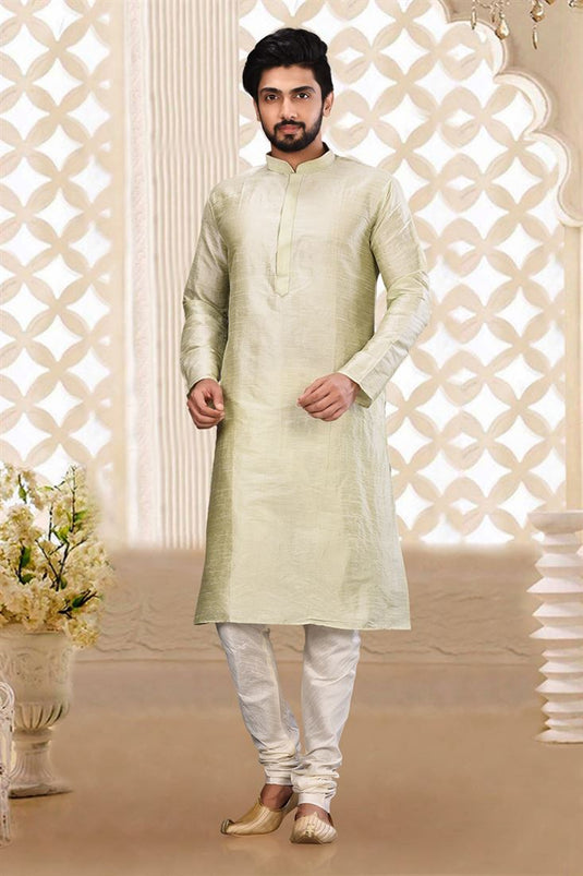 Sea Green Color Sangeet Wear Art Silk Fabric Designer Readymade Kurta Pyjama For Men