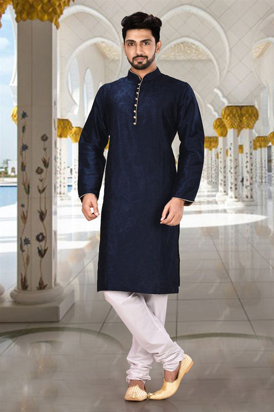 Stunning Navy Blue Readymade Men Kurta Pyjama