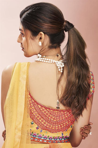 Exclusive Peach Color Organza Fabric Function Wear Floral Digital Printed Imposing Lehenga