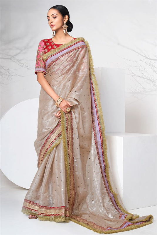 Fancy Fabric Chikoo Color Supreme Function Look Saree