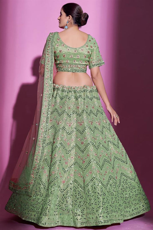 Komal Vora Mesmeric Sea Green Color Art Silk Fabric Lehenga