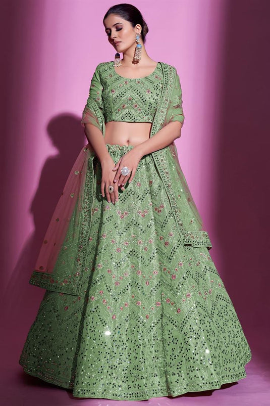 Komal Vora Mesmeric Sea Green Color Art Silk Fabric Lehenga