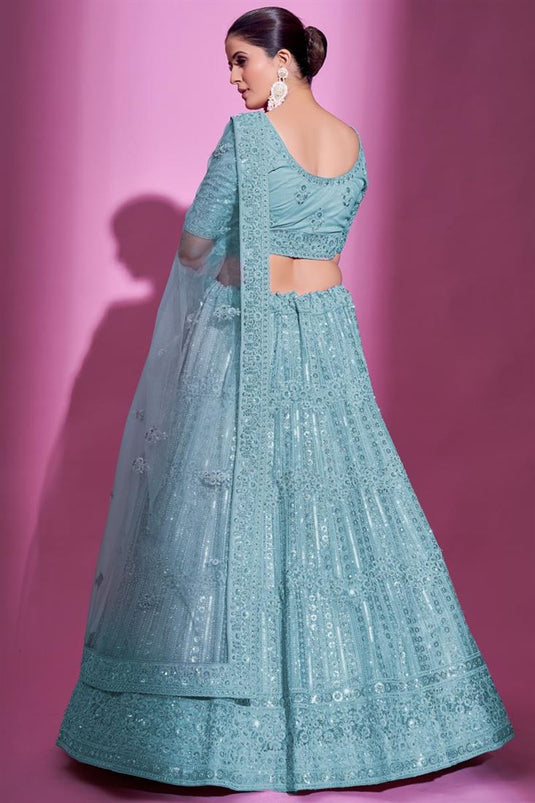 Komal Vora Cyan Color Net Fabric Royal Lehenga