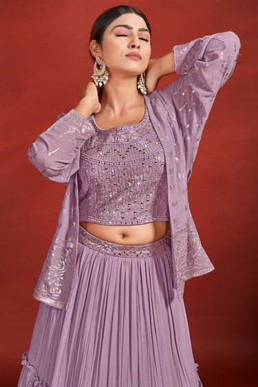 Engaging Lavender Color Georgette Fabric Lehenga Choli With Jacket