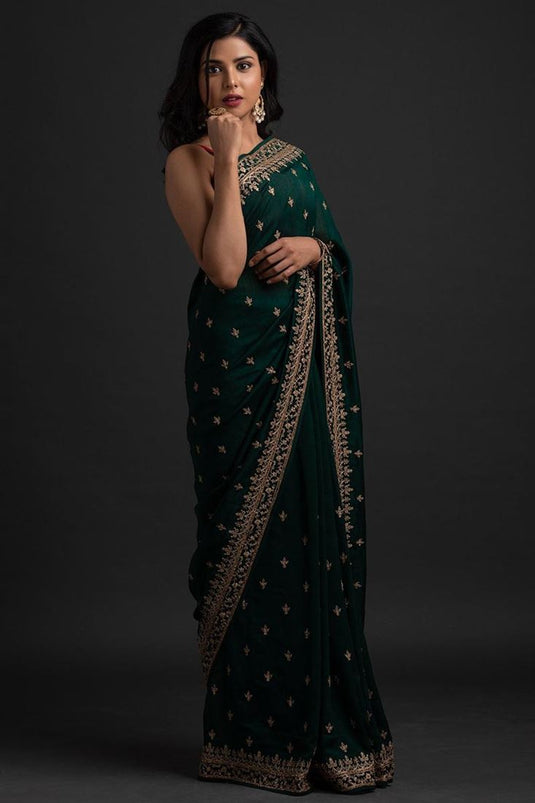 Dark Green Color Party Look Art Silk Fabric Lovely Saree