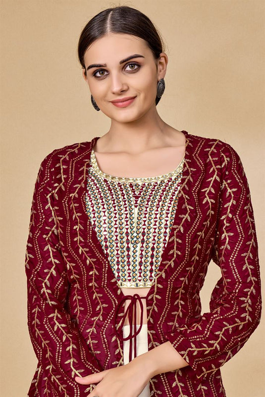 Georgette Fabric Maroon Color Excellent Sharara Suit With Jacket