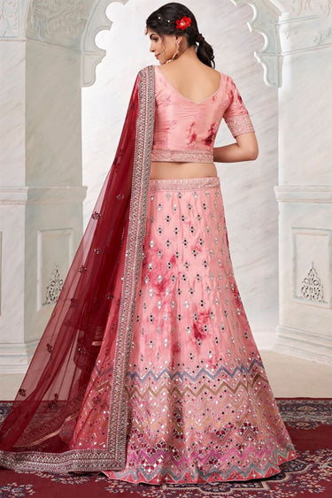 Glittering Pink Color Net Fabric Wedding Wear Lehenga Choli