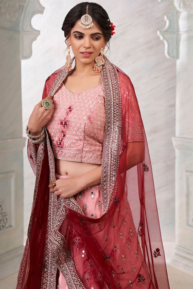 Glittering Pink Color Net Fabric Wedding Wear Lehenga Choli