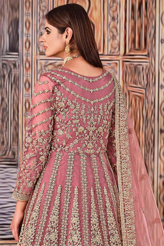 Pink Color Net Fabric Function Wear Embroidered Anarkali Salwar Kameez