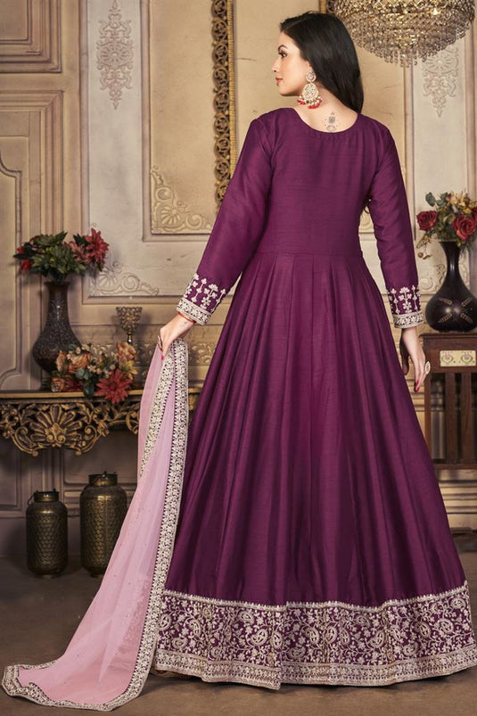 Purple Color Art Silk Fabric Function Wear Fascinating Anarkali Suit