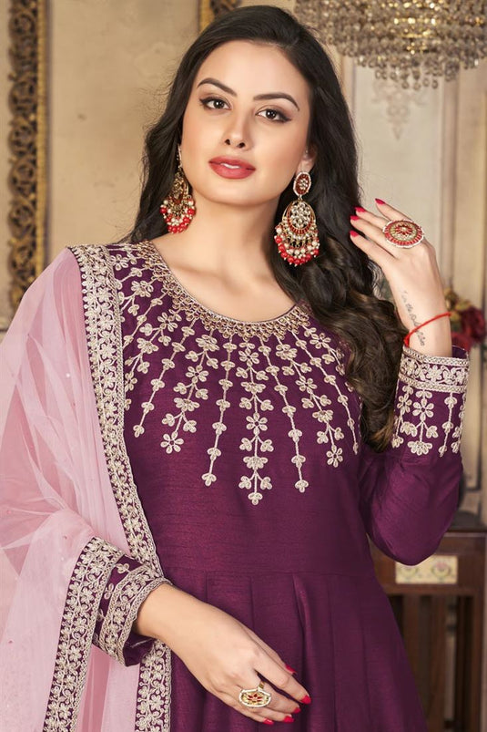 Purple Color Art Silk Fabric Function Wear Fascinating Anarkali Suit