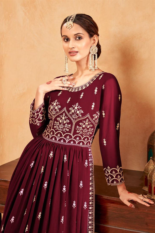 Maroon Color Georgette Enticing Palazzo Suit For Function