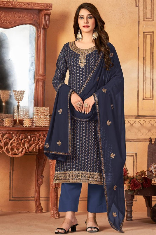 Blue Color Georgette Fabric Pleasant Function Wear Salwar Suit