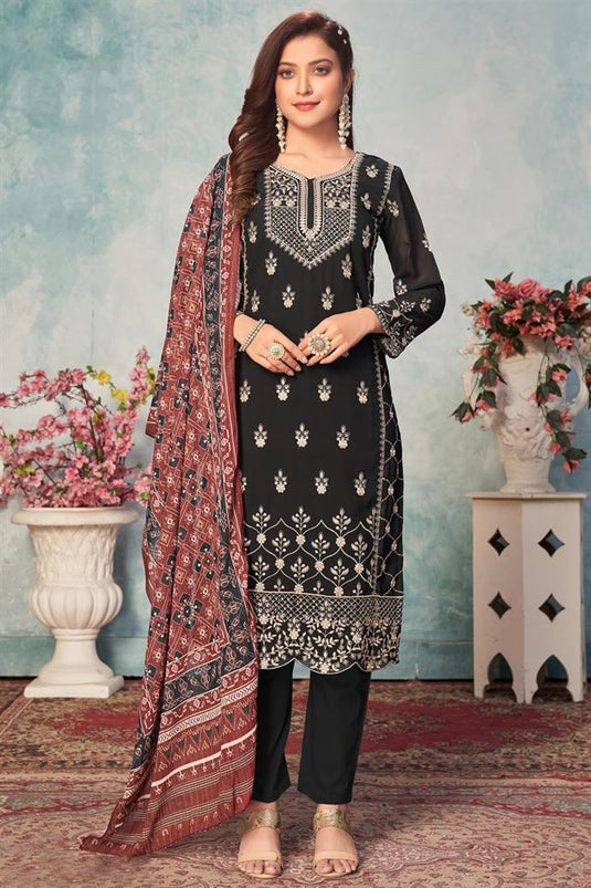 Black Color Beautiful Salwar Kameez In Embroidered Work