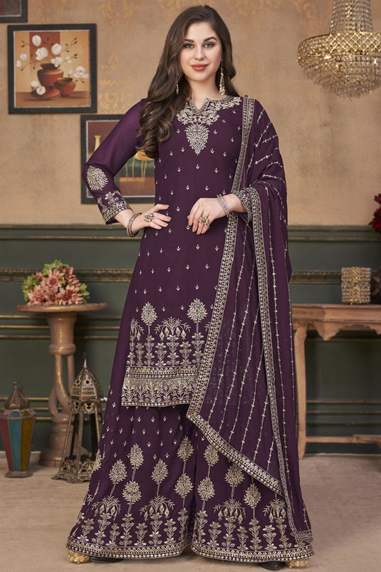 Radiant Purple Color Georgette Fabric Sangeet Wear Palazzo Suit