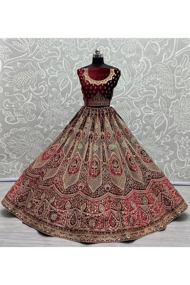 Wedding Wear Maroon Color Subline Bridal Velvet Lehenga