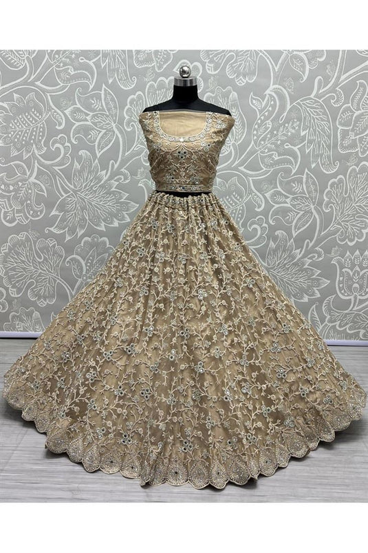 Majestic Beige Bridal Lehenga with Embroidered Work