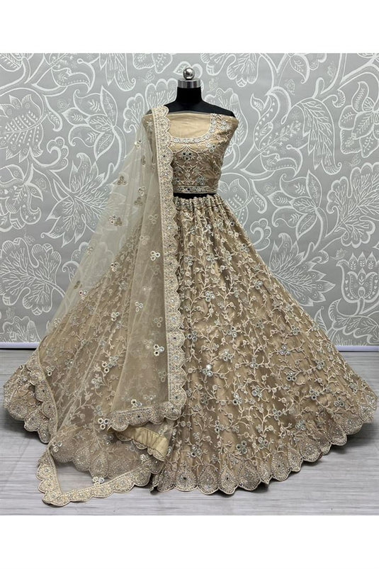 Majestic Beige Bridal Lehenga with Embroidered Work