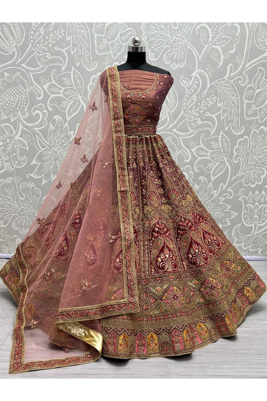Excellent Net Fabric Purple Color Bridal Lehenga Choli With Heavy Look Embroidered Work