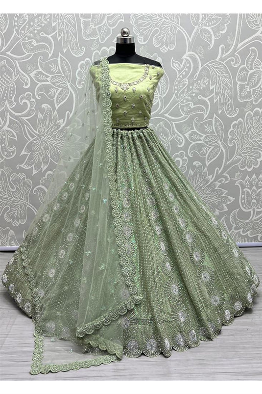 Tempting Sea Green Color Bridal Lehenga Choli With Heavy Look Embroidered Work