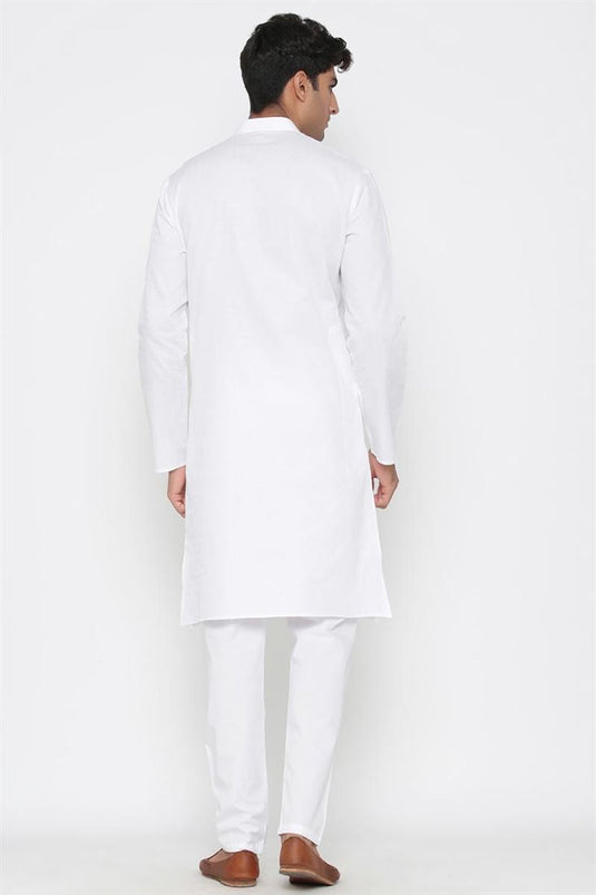 White Color Cotton Fabric Sangeet Wear Stylish Kurta Pyjama For Men