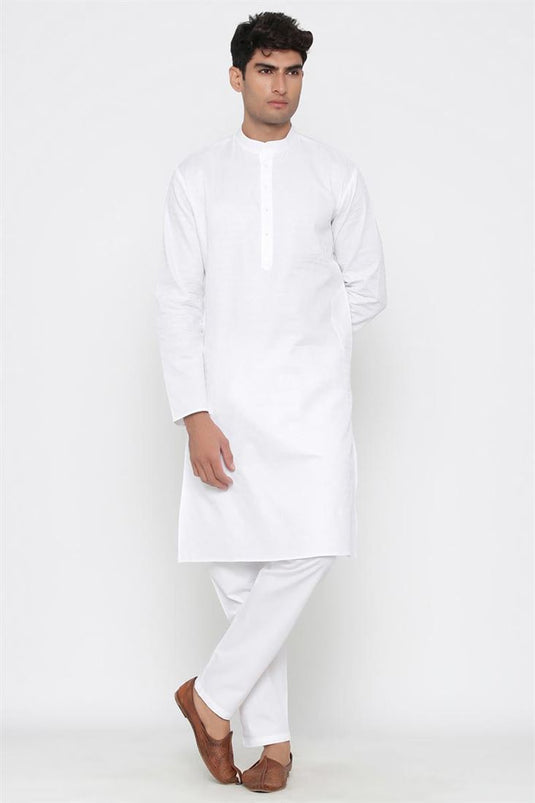 White Color Cotton Fabric Sangeet Wear Stylish Kurta Pyjama For Men