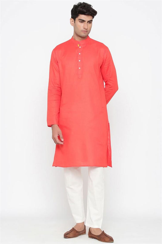 Peach Color Cotton Fabric Function Wear Designer Kurta Pyjama For Men