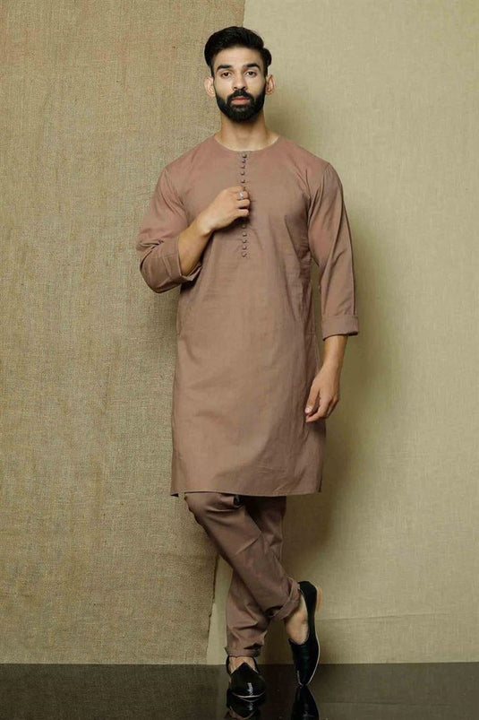 Brown Color Cotton Fabric Festive Wear Fancy Kurta Pyjama For Men