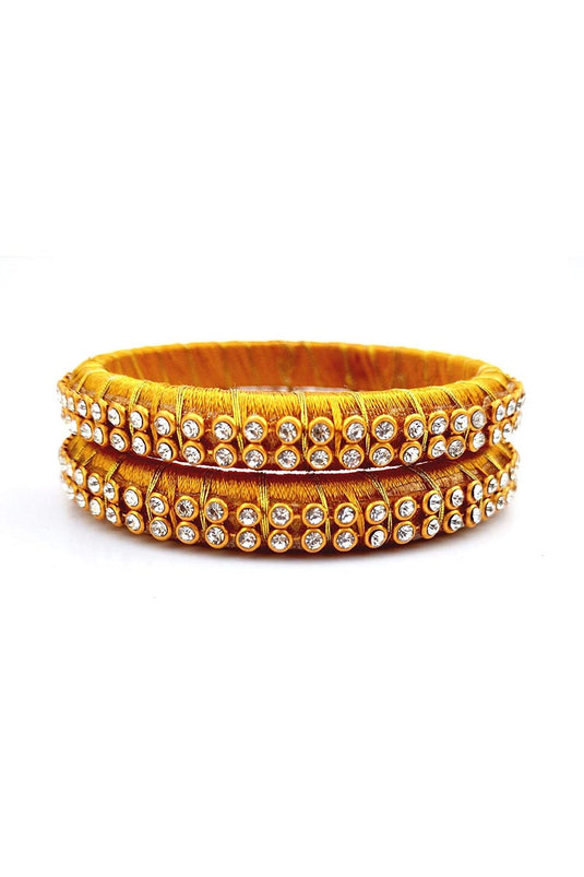 Customized Silk Thread Handmade Bangles Set In Mustard