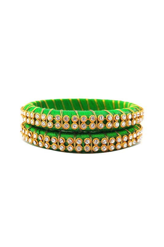 Silk Thread Green Color Customized Handmade Bangles Set