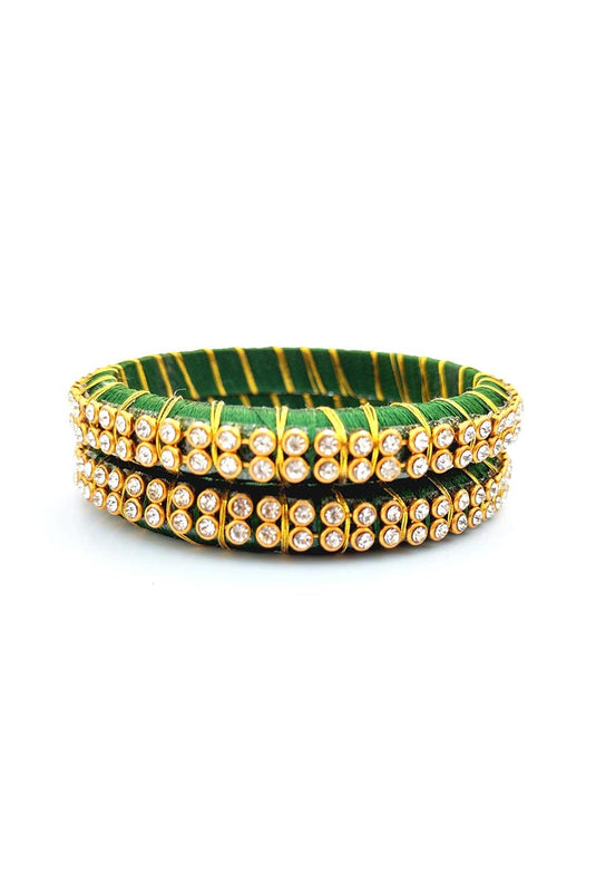 Customized Dark Green Silk Thread Handmade Bangles Set