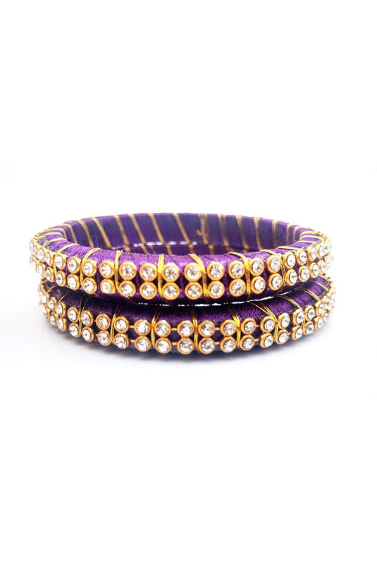 Customized Silk Thread Handmade Bangles Set In Purple